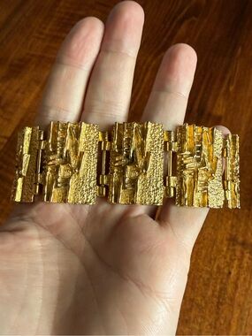 Robert Larin Brutalist Bracelet Gold Tone Modernist Mid Century Guy Vidal Style